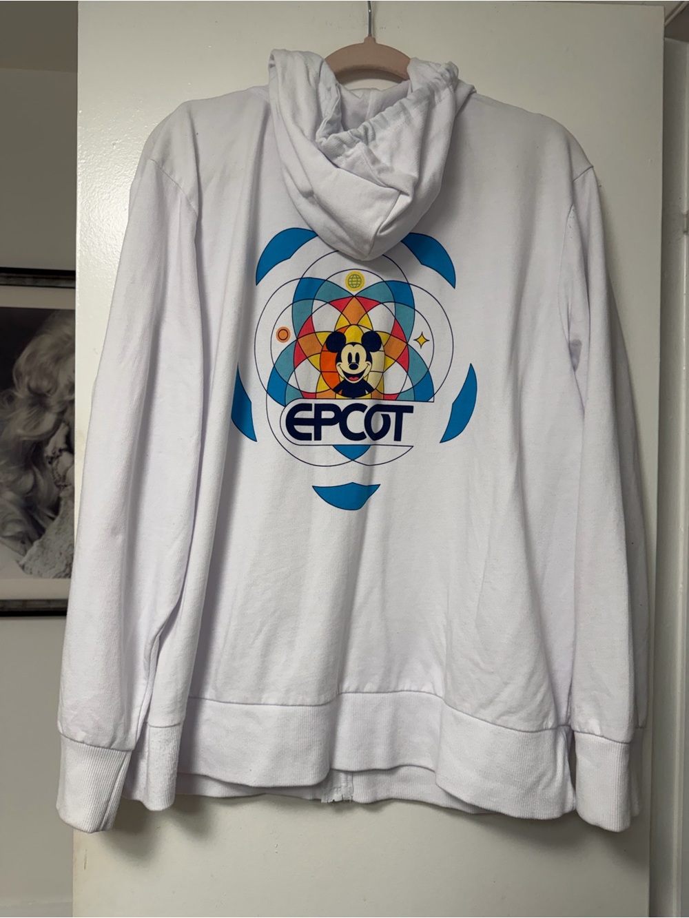Disney White EPCOT Lightweight Zip-Up Hoodie with Multicolor Mickey Graphic